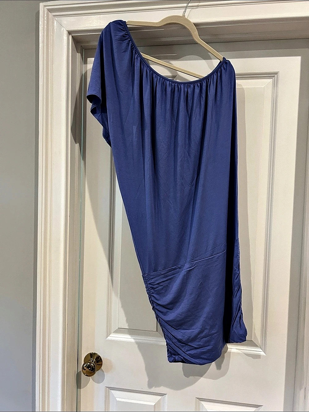 Moda International Blue Ruched Mini Dress, off shoulder